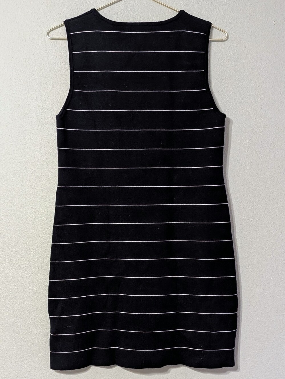 THEORY Navy Blue White Stripe Sleeveless Sheath Dress Wool Medium - Picture 6 of 9